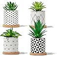 Angju Artificial Succulents in Pots With Geometric Patterns & Bamboo Bases – Assorted Life-Like Fake Succulent Decor Set for Offices, Homes, Bedrooms, Bathrooms, Living Rooms, Desks & Shelves