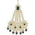 I Jewels Gold Plated Mughal Beautiful Long Pearl Kundan Jhumar Passa/Jhoomar Maang Tikka for Women