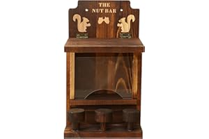 Blogiiup Squirrel Feeder Funny Wood Squirrel House with 3 Stable Small Squirrels Stool Weatherproof Squirrel Box Outdoor Squirrel Picnic Table Feeder with Cute Squirrel Pattern for Garden Decor