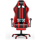 Soontrans Sedia da Gaming Massaggiante, Sedia Gaming con Supporto Lombare Regolabile Massaggio & Poggiapiedi & Poggiatesta, I