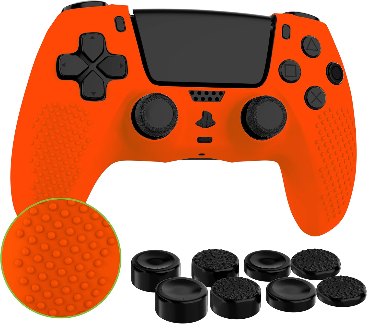 MyGadget Funda de Silicona Mando PS5 - con 8 Botones de Thumbsticks (2 Pares Altos | 2 Pares Bajos) - Carcasa para PlayStation 5 Dualsense Wireless en Naranja