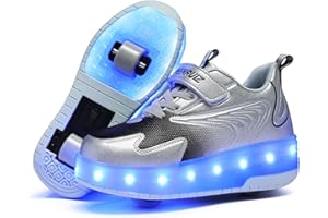 SILY LIFE Unisex Kids LED USB Rechargeable Colorful Lights Trainer Roller Skates Shoes with Wheels Lightweight Outdoor Sports Trainers Gymnastic Running Sneakers for Boys Girls