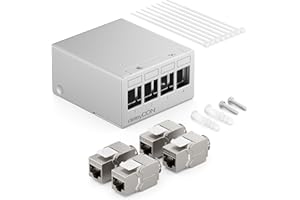 deleyCON Panneau de Brassage 4 Ports Kit Panneau de Distribution 1U + 4x RJ45 Modules Keystone Jack STP CAT6a Compatibles avec Câble Fixes CAT5 CAT6 CAT6a CAT7 Câbles Réseau Ethernet LAN DSL- Gris