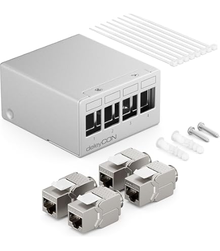 HB-DIGITAL SET: 6 Port Patch Panel Enclosure for Keystone Modules 6x Cat.8 Keystone RJ45 Jack for Network Installation Installation Cable LAN Ethernet | Light Grey