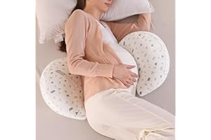 WQU Schwangerschaftskissen, Mutterschaftskissen zum Schlafen, Schwangerschaftskissen, Unterstützung für Rücken, Bauch, Hüfte, Beine für Schwangere Frauen, abnehmbar und verstellbar mit Kissenbezug