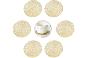 GLOBALDREAM Dessous de Verre, 6 pièces Dessous de Verres Ronde sous Verre Dessous de Verre Vinyle pour Table Salle à Manger Cuisine (Doré, 10cm)