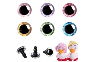 MUCUNNIA 120 ojos de seguridad de plástico con purpurina 3D de 16 mm para manualidades Amigurumi, ojos redondos de muñeca de ganchillo con arandelas, ojos de animales de peluche para bricolaje de