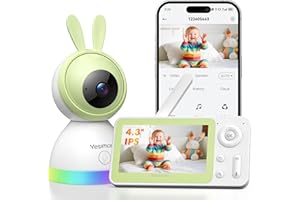 YESIMOM Babyphone mit Kamera 1080P HD PTZ 360°, 4.3" WLAN Baby Monitor mit App, IR Nachtsicht, 4X Zoom, Video Babyfon mit Bewegungs-/Geräuscherkennung, 2-Wege-Audio, Auto-Tracking, Bereichsalarme