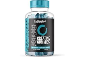 HILLTEN HEALTH CleanLeaf Nutritions Creatine Gummies - 4000mg - 60 Chewable Gummies (1 Month Supply) - Natural Blueberry Flavor - Pre Workout Gym Supplement for Men & Women - Vegan-Friendly