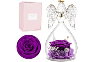 Miofula Preserved Real Rose Angel Gifts for Women, Forever Rose in Glass Angel Figurines Gifts for Mum, Angel Rose Birthday Gifts for Her Grandma Wife on Christmas Valentine Mother's Day Anniversary