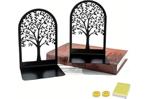Qualsen Tree Shape Book Ends, 2 Pieces(1 Pair) Heavy Duty Metal Bookends, Decorative for Shelves, Anti-Scratch Non-Skid Organizer for Home Office Desk, Back to School Supplies (Black)