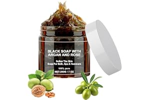 Svart tvål med argan och ros, Marocko kroppsskrubb, 200 g marockansk svart tvål, Marockansk svart tvål, Marockansk svart tvål