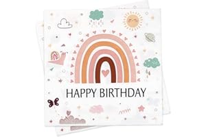 EPOKUS 40 Stück Servietten Geburtstag, Servietten Happy Birthday, Regenbogen Geburtstagsservietten Tischdeko für Taufe, 3-lagig Papierserviette für Kinder Mädchen Geburtstage Feiern Gartenparty