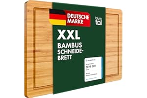 Blumtal Schneidebrett aus 100% Bambus XXL - 2cm dickes Holzbrett antibakteriell - massives Schneidebrett Holz + Saftrille - Holzschneidebrett 45x30x2cm - Alternative zu Kunststoff