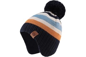 XIAOHAWANG Dzianinowa czapka dziecięca zimowa ciepła chłopcy dziewczęta czapka beanie polarowa podszewka dla małych dzieci czapka z pomponem