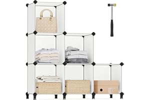 SONGMICS Scaffale a 6 Cubi, Organizzatore Modulare, Portaoggetti in Plastica con Piedini, Scarpiera, Cubo 30 x 30 x 30 cm, Soggiorno, Camera da Letto, Martello di Gomma, Bianco LPC111S