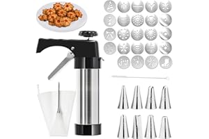 XSYKJGS Pistolet à Patisserie, Professionnelle Pistolet a Douille Patisserie Aciers Inoxydables Machine à Biscuits avec 16 Gabarits, 8 Douilles, Sac à Cadre en TPU et Brosse de Nettoyage pour Gâteaux Biscuits