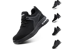 Hitmars Zapatos de Seguridad para Hombre Mujer Zapatillas de Trabajo con Puntera de Acero Calzado de Seguridad Deportivas Ligeros Zapatillas de Seguridad Transpirables Negro Blanco EU 36-48