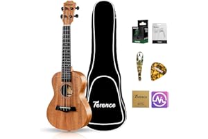 TERENCE Ukulélé soprano en acajou de 23 pouces pour débutants professionnels adultes ukulélé kit avec accordeur, capodastre, sac de rangement, sangle, médiators, corde en nylon et chiffon