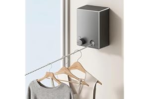 XENOTY Japanese Retractable Clothesline 4.2 Meter Wall Mounted Clothes Drying Rope with Stainless Steel Wire, Rotary Lock & Smooth Retract System (Single Line Japanese Black)