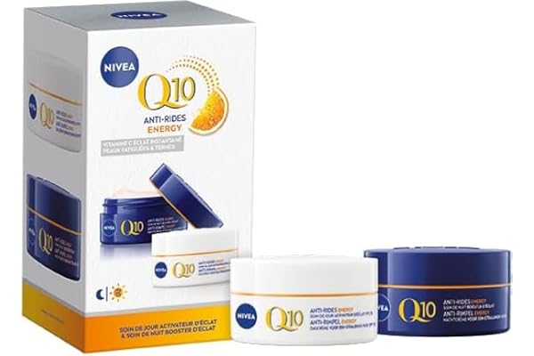 NIVEA Coffret Visage Q10 Energy (1 x 1 pce) - Soins visage anti-rides - Routine crème hydratante visage et éclat à la Vitamine C - Crème jour FPS15 + crème nuit énergisante peaux ternes & fatiguées