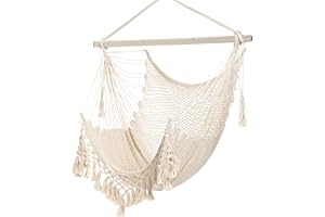 YAERSI Hammock Chair，Max 150kg, Large Hanging Chair, Soft Cotton Rope Swing Chair With High Load-Bearing Metal Rod,Indoor Outdoor Garden Yard Living Room…