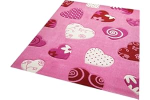 TEPPICH-TRAUM Tappeto per bambini cuori tappeto vivaio ragazza in rosa crema rosso Größe 160x230 cm