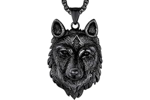 Richsteel Collier Vikings Pendentif Mjolnir Thor/Dent de Loup/Loup Fenrir/Yin Yang Loups/Tête de Loup Or/Noir/Acier,Bijoux Protection Porte Bonheur Amulette avec Chaîne 55+5cm pour Hommes,Femmes