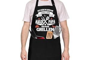 Ysound Grillschürze für Männer, Schürzen für Köche BBQ Malerei Backen Kochen, Küchenschürze Schwarz, Geschenk für Männer Papa Opa Ehemann zum Geburtstag, Vatertag, Grillen
