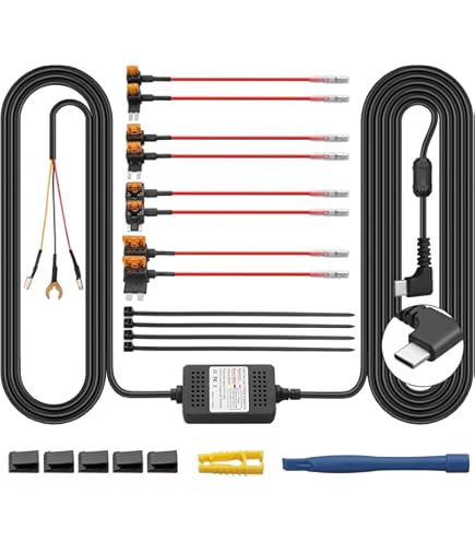 REDTIGER Kit Filaire Avec 4 Fusibles Pour Dash Cam Version F7N USB C Port Dashboard Camera Car Charger Cable Kit 12v 24v To 5v W Fuse Kit Low Voltage Protection For Dash Cam Double 4 Fuses P 25432052