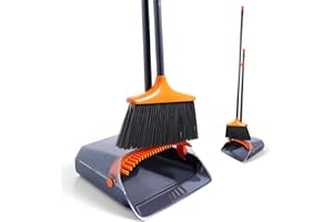 ‎CLEANHOME CLEANHOME Besen und Kehrschaufel Set mit langem Stiel, Vier Lagen dichter Borsten, Kehrschaufel verstaubar – mit Kammzinken, geeignet zum Reinigen von Staub, Müll und Haaren im Innenbereich