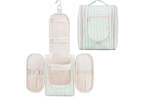 Narwey Trousse de Toilette de Voyage Suspendue Stripe, Organisateur de Maquillage et de cosmétiques pour Femmes (Rayures Vertes Menthe (Petit))