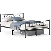 VASAGLE Metal Bed Frame for Mattress 135 x 190 cm, Matt Black | Bed Frame, Easy Assembly, Guests, for Small Rooms, VIVIAN Col