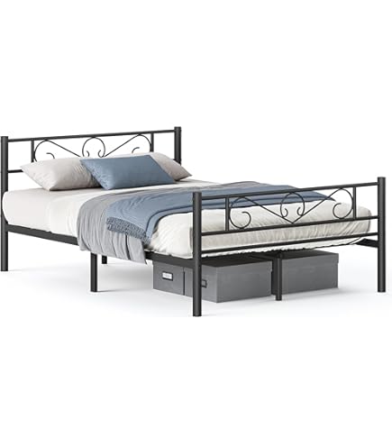 vidaXL Bedframe met hoofd- en voeteneinde metaal zwart 160x200 cm, tweepersoonsbed, bedombouw, logeerbed, bed, ledikant, bed frame, metalen bedframe
