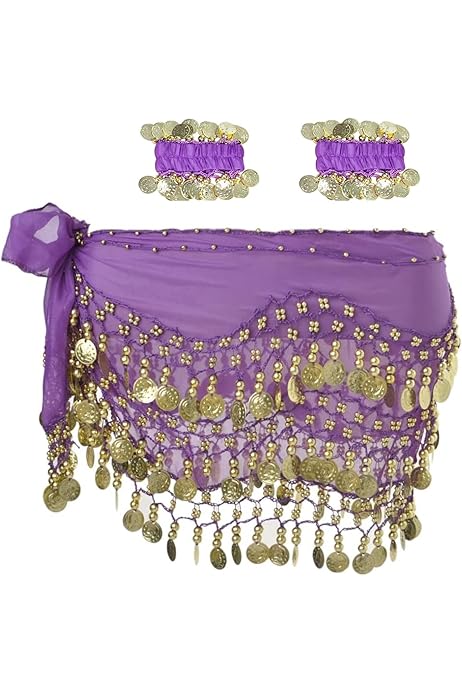 thumbnail image 2 of Yoga Dance Accessory Belly Dance Hip Scarf With Gold Coins - Chiffon Wrap For Dance & Yoga Jupe Or 2 of 12