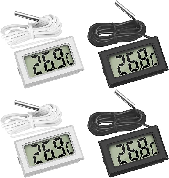 Thlevel Termómetro Acuario Higrometro Digital Casa Termometro Interior Sensor Temperatura y Medidor de Humedad con Sonda Impermeable para Refrigerador Congelador 2 Blanco 2 Negro - 1