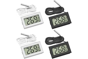 Thlevel Mini LCD Digitale Termometro Temperatura Umidità con Sonda Esterna Impermeabile per Frigorifero Congelatore Acquario 2 Bianca 2 Nero 4PCS