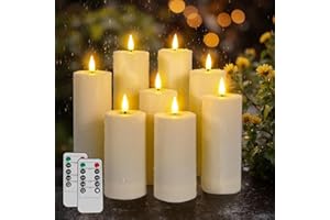 ‎KETOM Ketom 8 Stück LED Kerzen mit Fernbedienung, Elektrische Kerzen mit Timer Outdoor, Batterie Dekorative Kerze, D5,5cm, H13/15/17/20cm, für Camping, Home Deco, Festivals, Elfenbein, Ohne Batterien