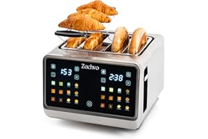ZACHVO Toasters 4 Slice with Independent Dual Controls & Extra-Wide 1.45" Slots – Smart Touchscreen Toasters with 6 Browning Levels, Auto Shutoff, Defrost & Reheat, Warming Rack