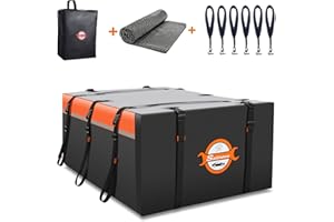 Sailnovo Coffre de Toit de Voiture Pliable 21 Pieds Cubes, avec Tapis antidérapant, 6 Crochets de Porte, en PVC 1000D, pour Voiture avec/sans Barre transversale, Coffre de Toit (Orange)