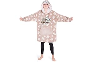 CityComfort Blanket bluza z kapturem, koc do zakładania z polaru, kamuflaż, leniwiec, jednorożec, bluza oversize, sweter dziewczęcy, (Beżowy leniwiec)