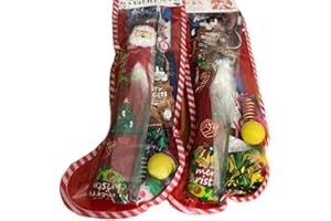 Pawkaboo - Christmas stocking for cats - 8 pcs Handmade Traditional Cat stockings with Santa Teasing stick - Treats and toys (1 stocking)