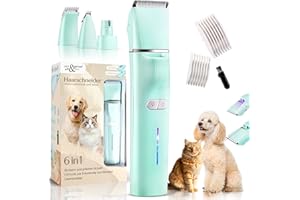 JOY & EMOTION® 6 in 1 Schermaschine Hund und Katzen, PROFI Hundeschermaschine mit Laser und UV-Licht zur Erkennung von Wunden | Kabellose Tierhaarschneidemaschine | LEISER Pfotentrimmer für Hunde