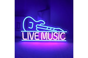 INEONLIFE Música en vivo letrero de neón música rosa azul LED letra de neón letrero de neón guitarra en forma de barra de luz Bar música estadio club nocturno fiesta pared decorativa regalo de niño niña