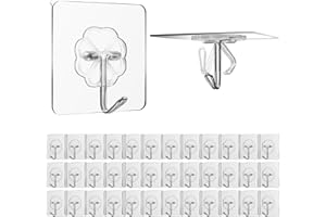 CASAWAY 30-Pcs, Max 33 lbs/15 Kg Capacity, Self Adhesive Hooks Stick On Hooks for Hanging Stainless Strong Sticky Hooks for Hanging, Self Adhesive Wall Hooks Stick On, Wall & Ceiling Mount