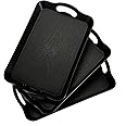 Jucoan 3 Pack Black Serving Trays with Handles,40.6 x 28 x 3cm Rectangular Non Skid Multi-Purpose Plastic Tray for Restaurant, Parties, Coffee Table, Kitchen