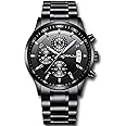 CRRJU Brand Men's Business Casual Chronograph Quartz Waterproof Wristwatch Black Stainless Steel Strap