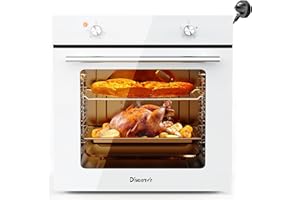 Disaenvir Electric Single Oven Built-in Integrated White, Installed Size 60 cm, 65L 2.2kW with Plug, Timer, 4 Functions, with Grill & Enameled Baking Tray,3D Hot Air Baking, Heat Protection Glazing