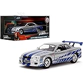 Jada Toys Fast and Furious 1:32 Scale 2002 Nissan Skyline GTR R34-Silver Diecast Car for Kids Age 8 Years+