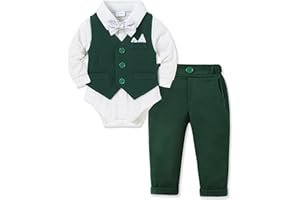 Amissz Completini e Coordinati Gentiluomo per Bambino Battesimo, 3 Pezzi Ragazzino Cerimonia Nozze Abiti Camicia Fiocco + Gilet+Pantaloni 0-24 Mese